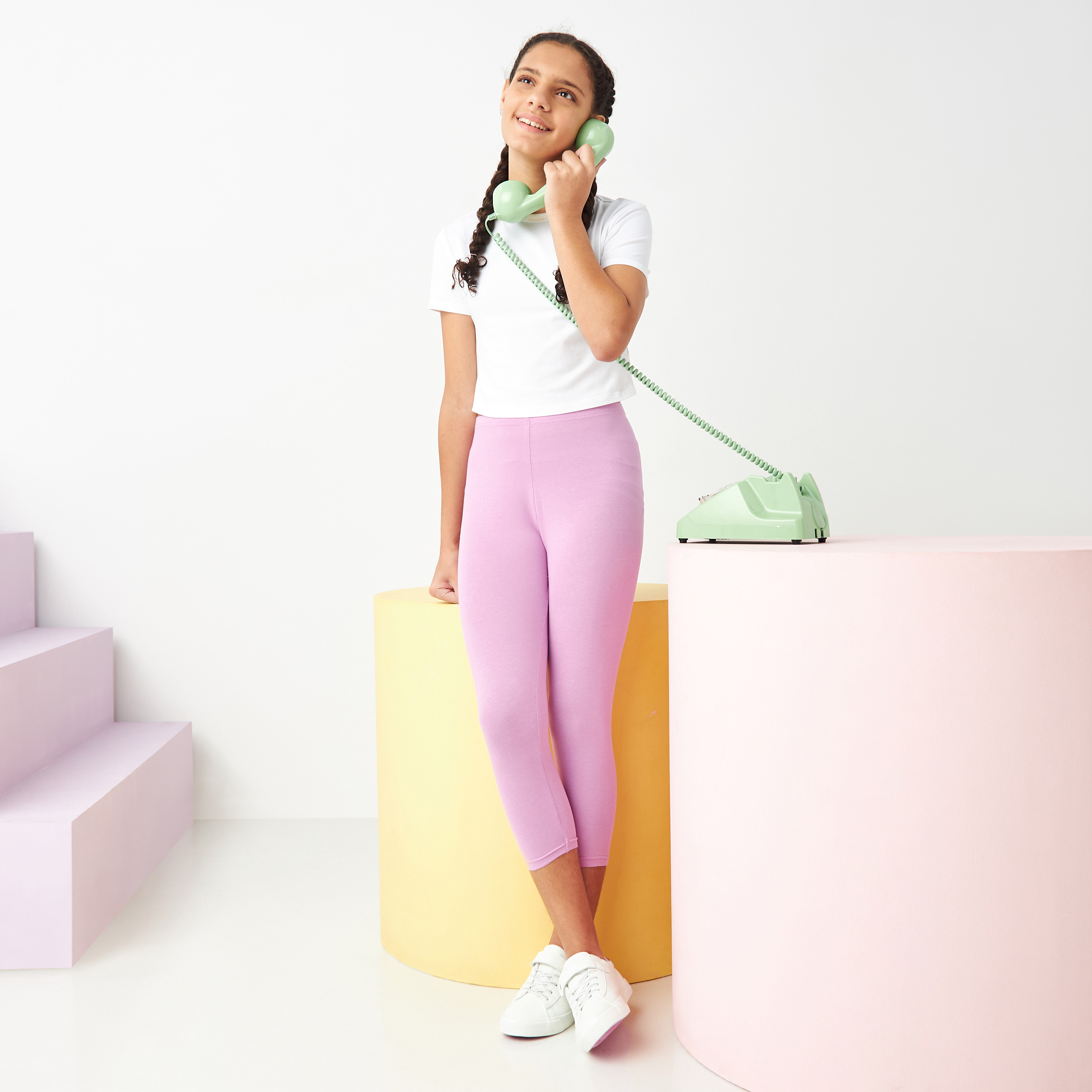 adidas Older Girls Printed Capri Leggings - Pink | Life Style Sports EU